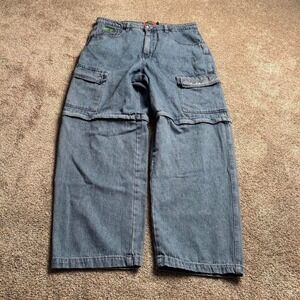 EMPYRE LIGHT WASH BAGGY DENIM ZIP-OFF CARGO PANTS